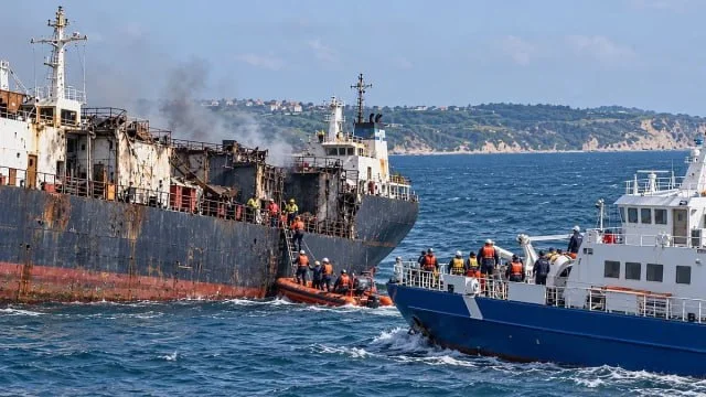 Атака дронов в Чёрном море: одно торговое судно затонуло