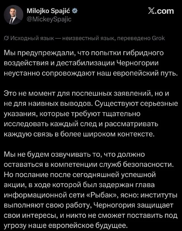 В Черногории подтвердили задержание Михаила Звинчука